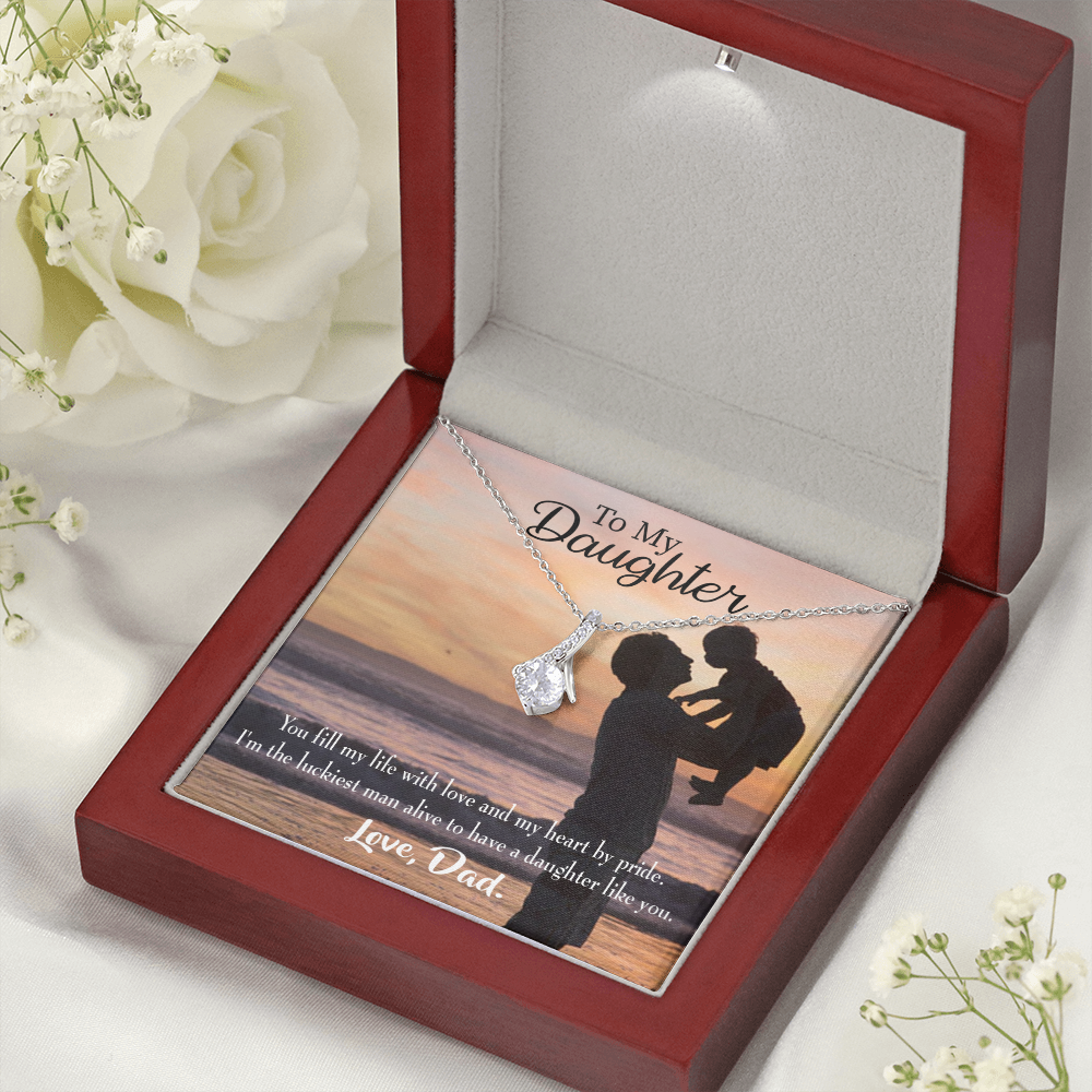 To My Daughter Luckiest Dad Alluring Ribbon Necklace Message Card-Express Your Love Gifts