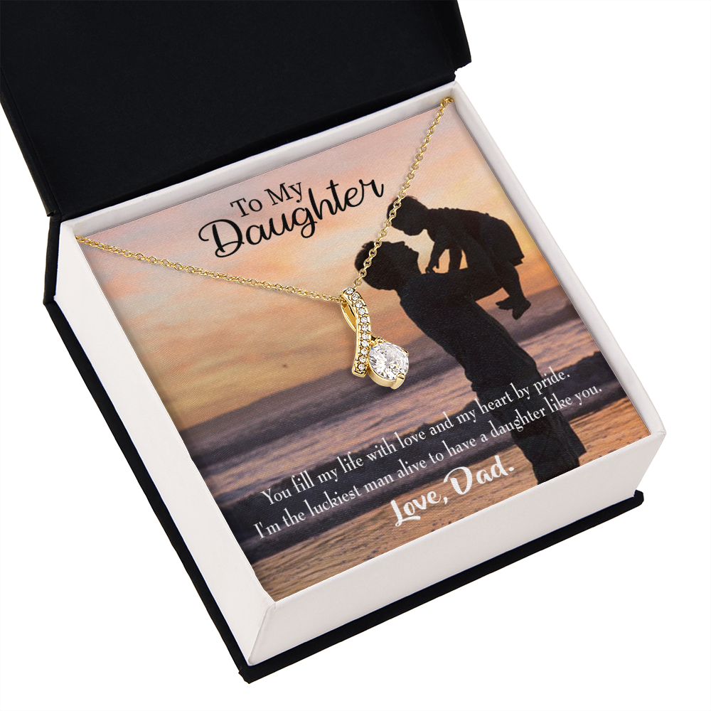 To My Daughter Luckiest Dad Alluring Ribbon Necklace Message Card-Express Your Love Gifts