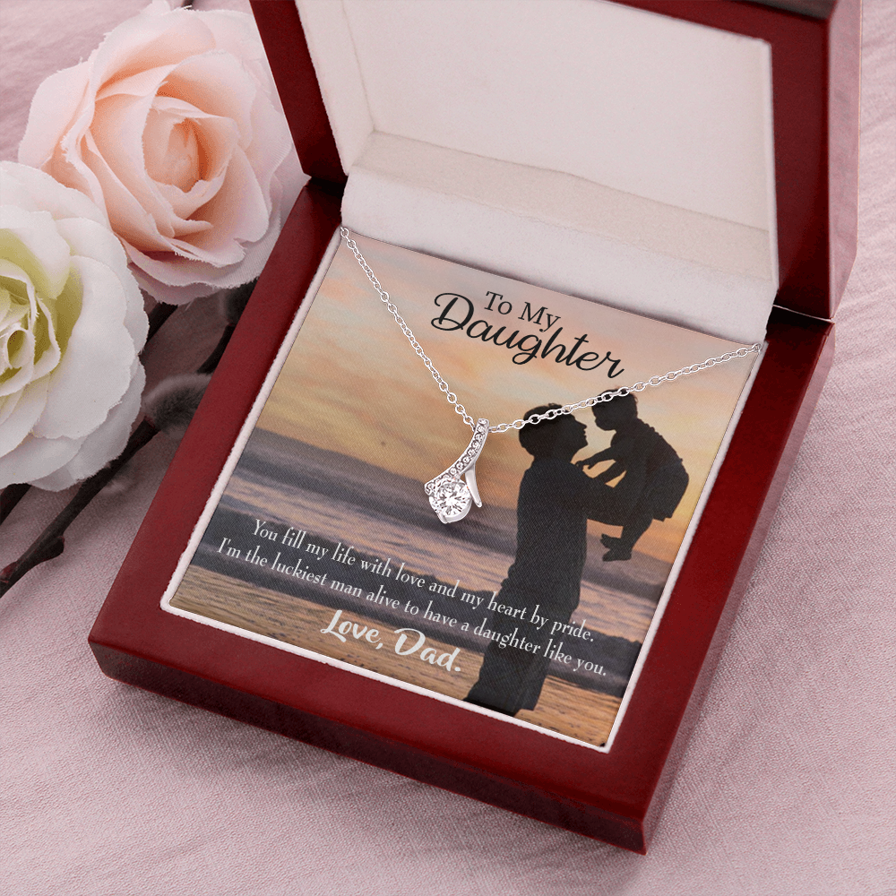 To My Daughter Luckiest Dad Alluring Ribbon Necklace Message Card-Express Your Love Gifts
