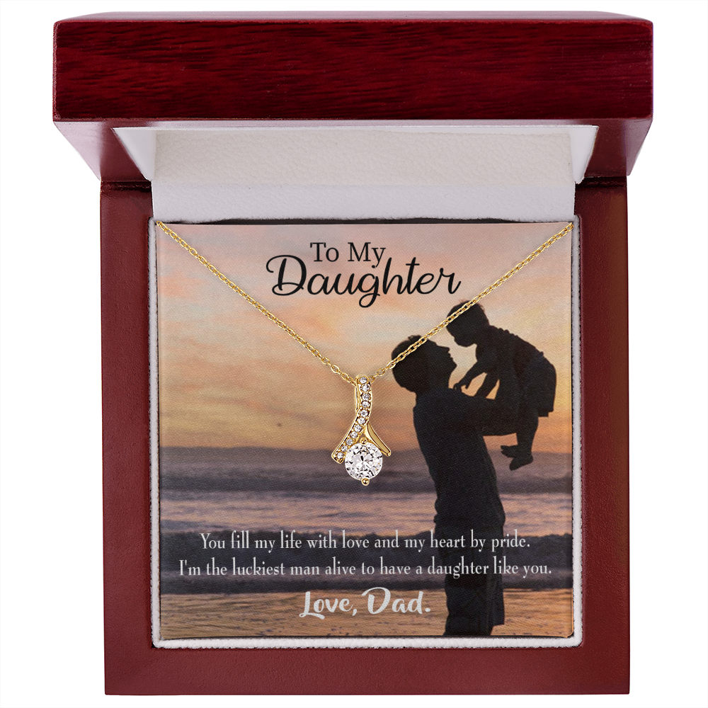 To My Daughter Luckiest Dad Alluring Ribbon Necklace Message Card-Express Your Love Gifts