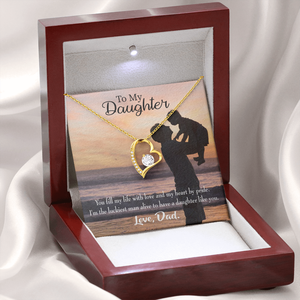 To My Daughter Luckiest Dad Forever Necklace w Message Card-Express Your Love Gifts