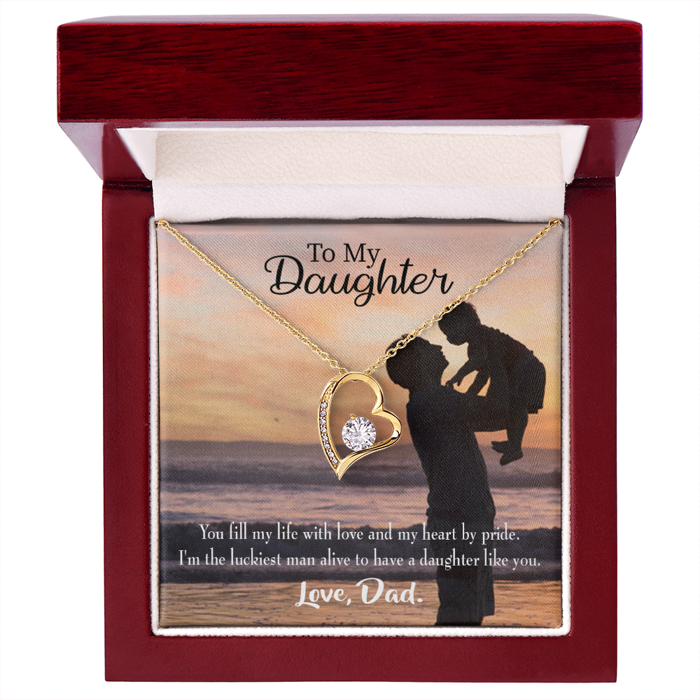 To My Daughter Luckiest Dad Forever Necklace w Message Card-Express Your Love Gifts