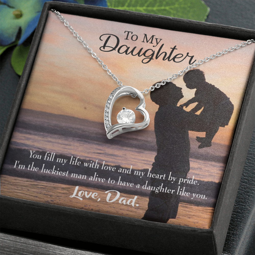 To My Daughter Luckiest Dad Forever Necklace w Message Card-Express Your Love Gifts