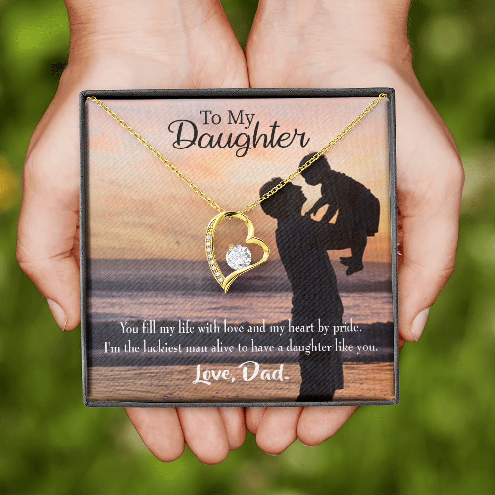 To My Daughter Luckiest Dad Forever Necklace w Message Card-Express Your Love Gifts