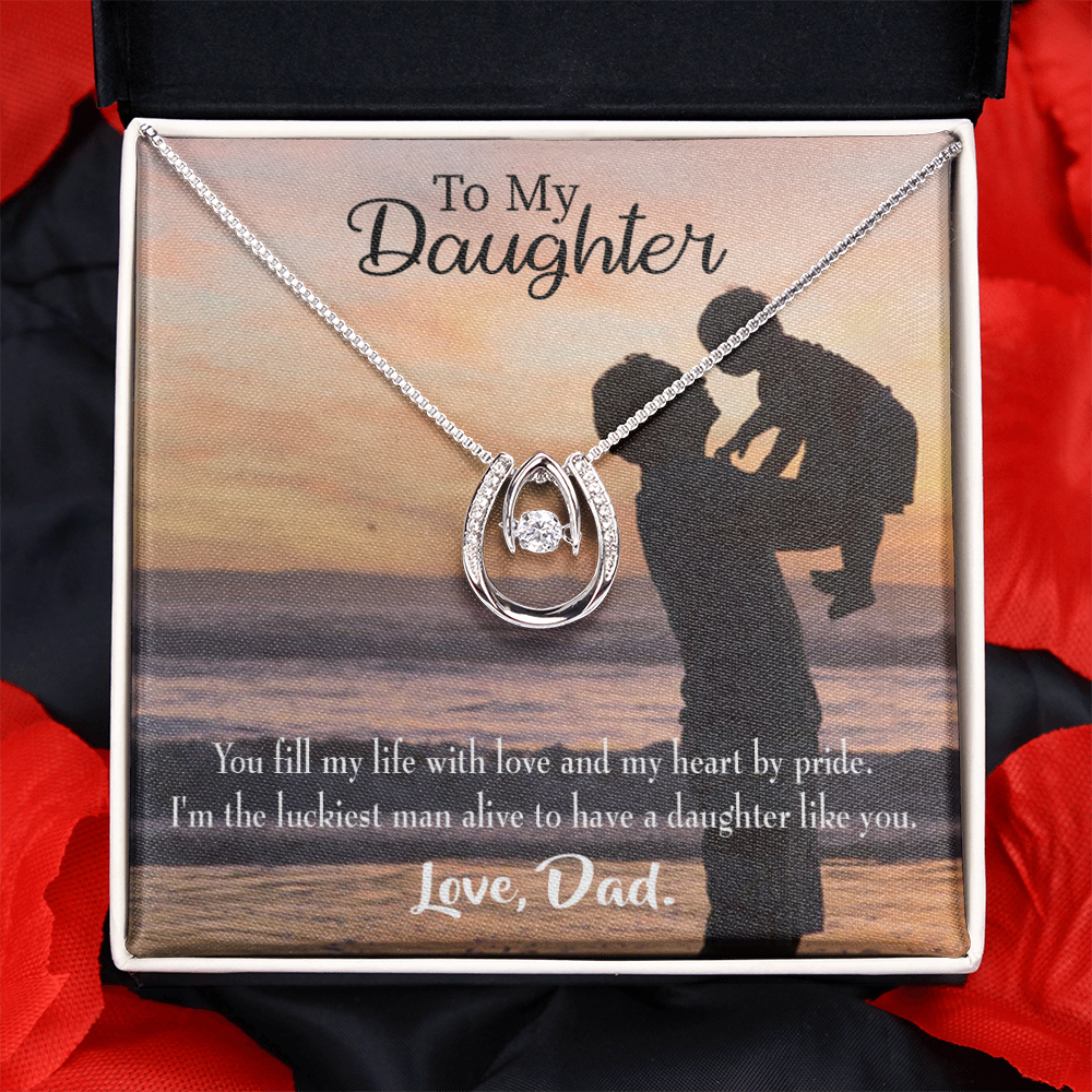 To My Daughter Luckiest Dad Lucky Horseshoe Necklace Message Card 14k w CZ Crystals-Express Your Love Gifts