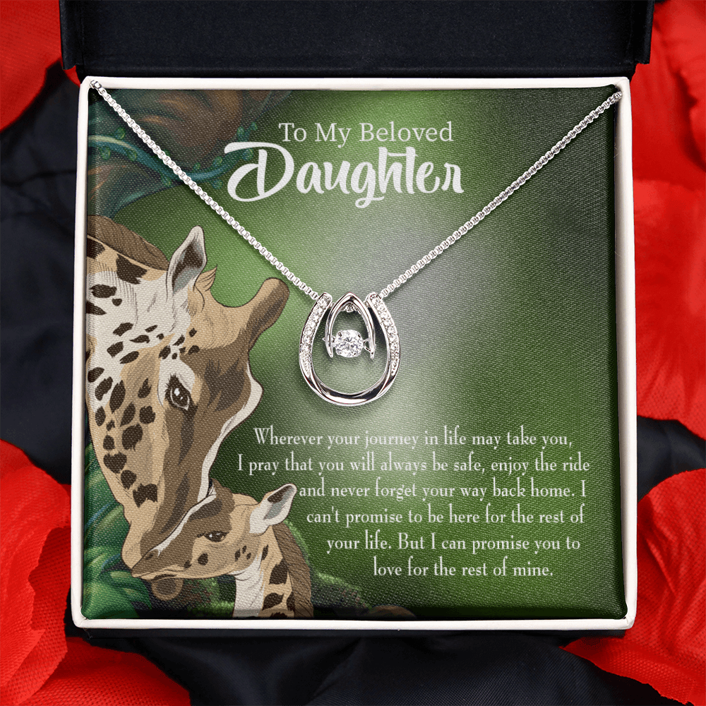 To My Daughter Mom Love You Eternally Lucky Horseshoe Necklace Message Card 14k w CZ Crystals-Express Your Love Gifts