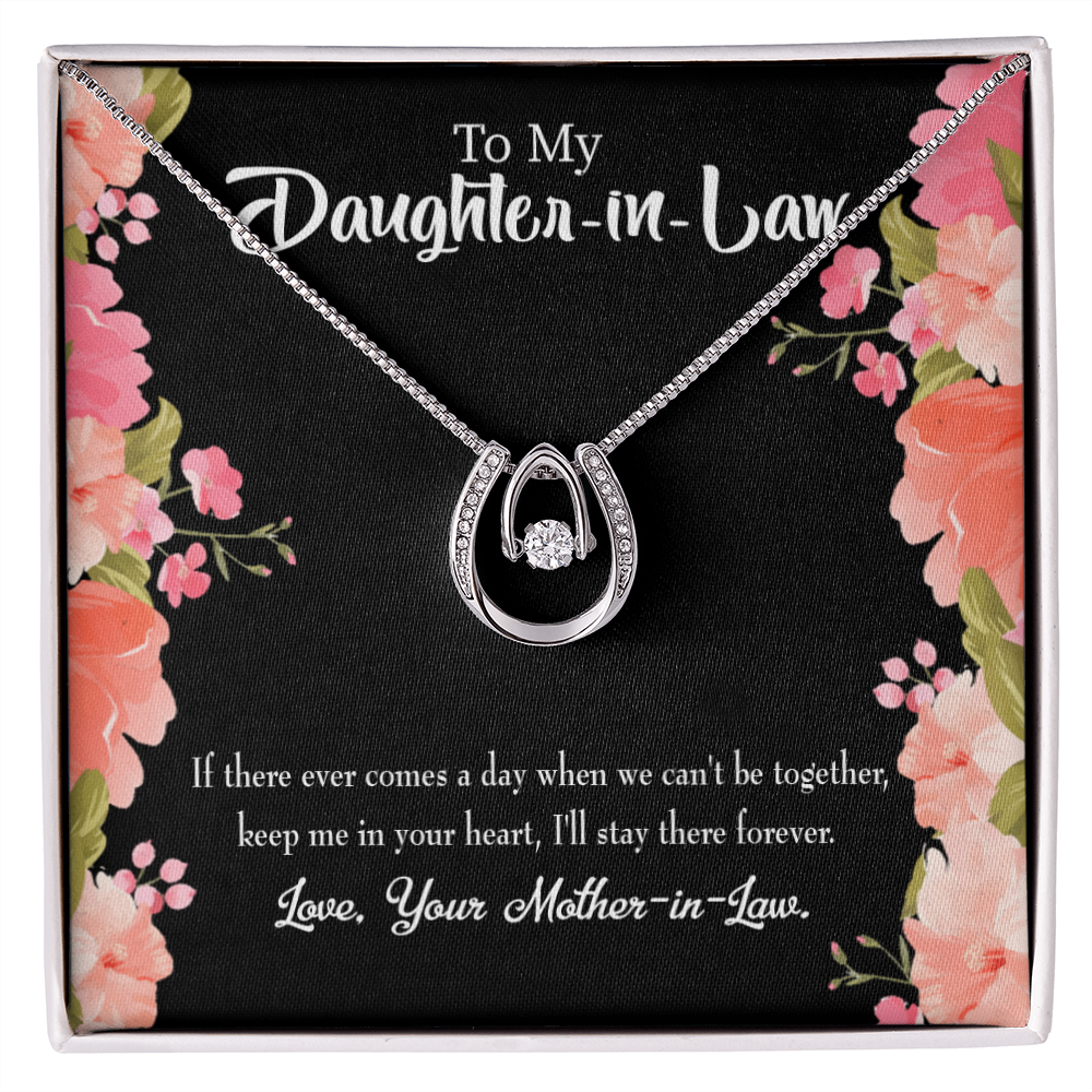 To My Daughter Mother-in-Law Keep in Heart Lucky Horseshoe Necklace Message Card 14k w CZ Crystals-Express Your Love Gifts
