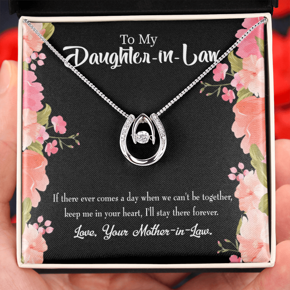 To My Daughter Mother-in-Law Keep in Heart Lucky Horseshoe Necklace Message Card 14k w CZ Crystals-Express Your Love Gifts