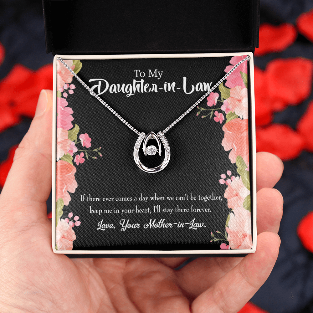 To My Daughter Mother-in-Law Keep in Heart Lucky Horseshoe Necklace Message Card 14k w CZ Crystals-Express Your Love Gifts