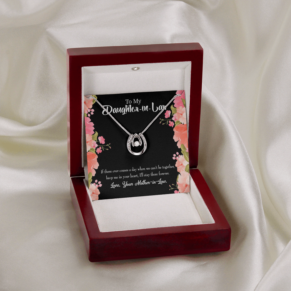 To My Daughter Mother-in-Law Keep in Heart Lucky Horseshoe Necklace Message Card 14k w CZ Crystals-Express Your Love Gifts