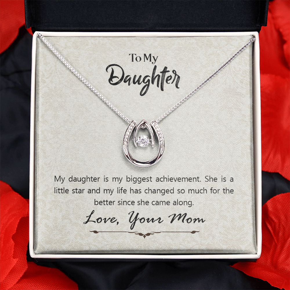 To my daughter-My daughter is my biggest Lucky Horseshoe Necklace Message Card 14k w CZ Crystals-Express Your Love Gifts
