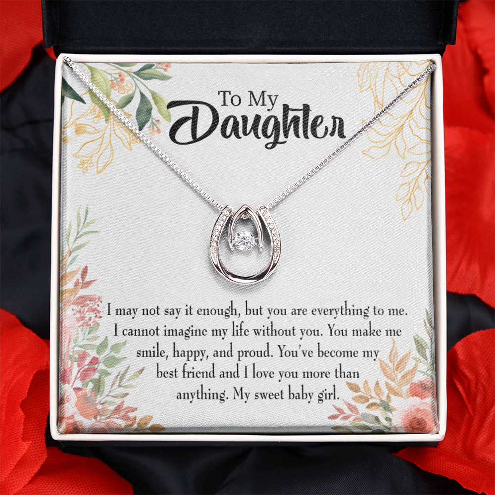 To My Daughter My Sweet Baby Girl Lucky Horseshoe Necklace Message Card-Express Your Love Gifts