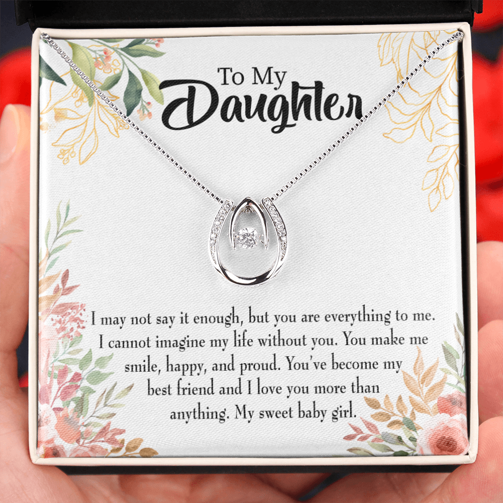 To My Daughter My Sweet Baby Girl Lucky Horseshoe Necklace Message Card-Express Your Love Gifts