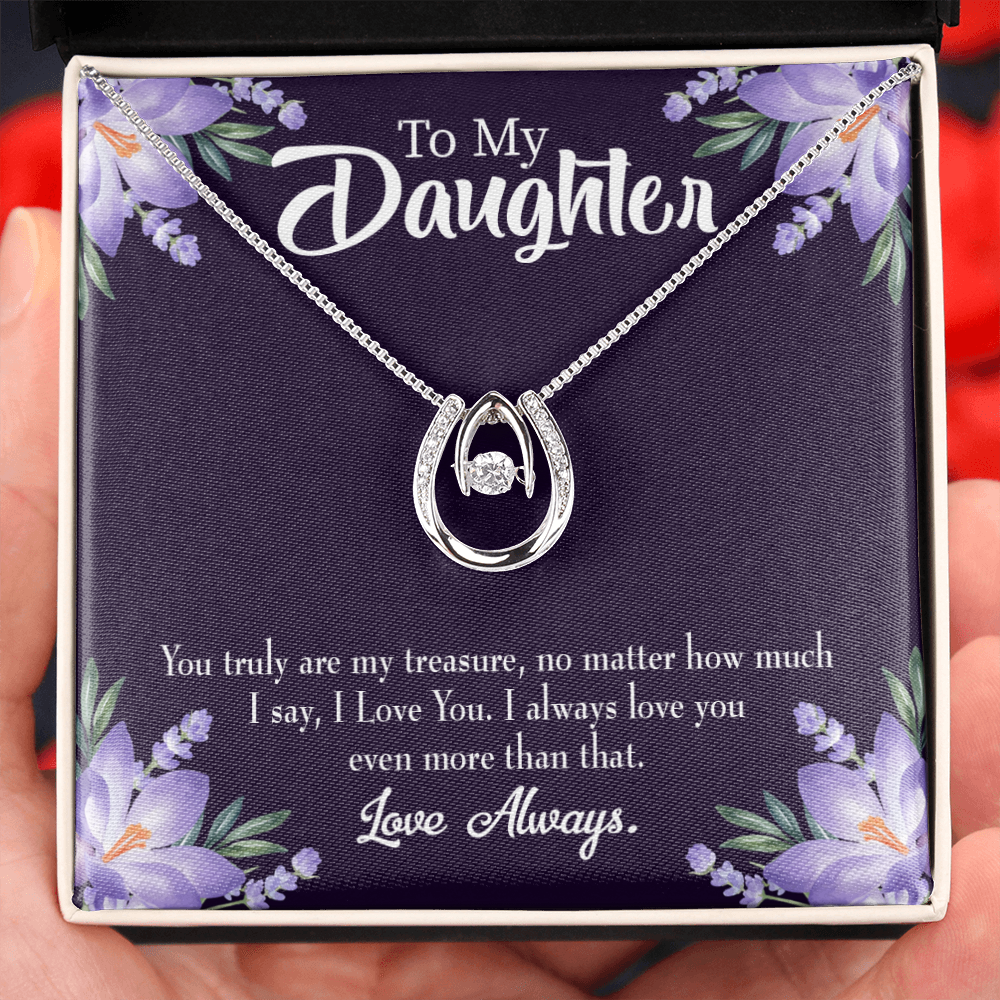 To My Daughter My Treasure Lucky Horseshoe Necklace Message Card 14k w CZ Crystals-Express Your Love Gifts