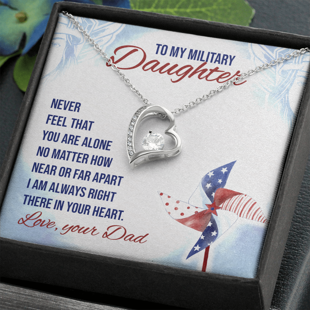 To My Daughter Near or Far Military Daughter From Dad Forever Necklace w Message Card-Express Your Love Gifts