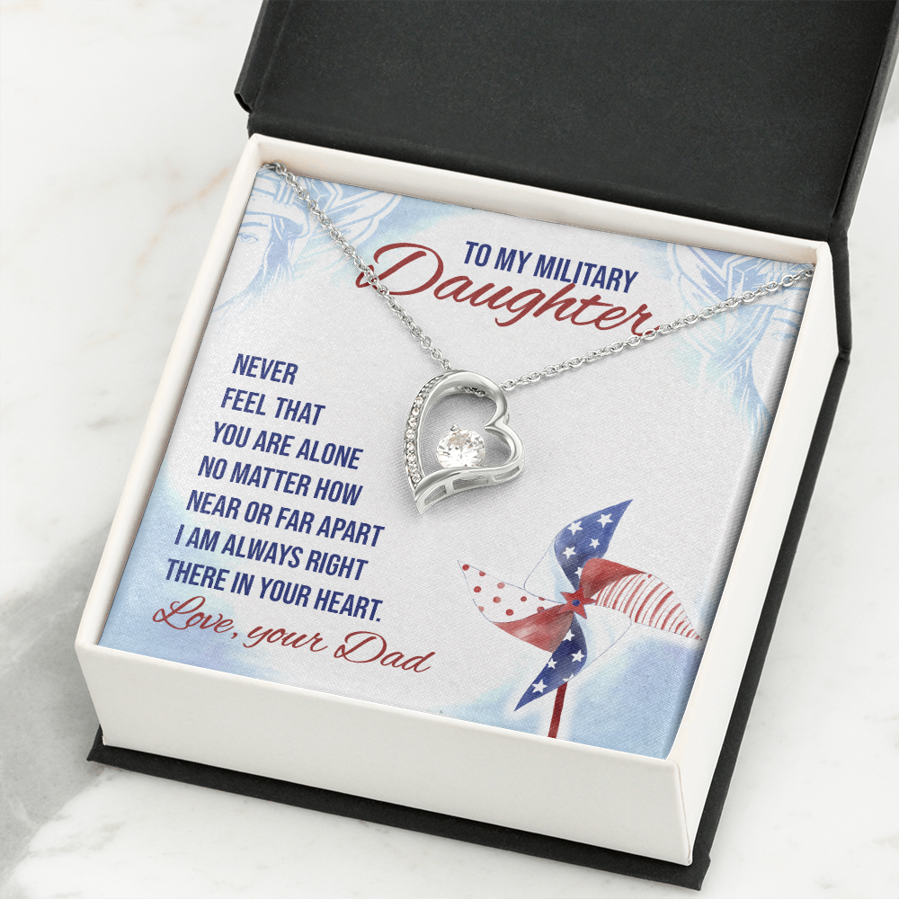 To My Daughter Near or Far Military Daughter From Dad Forever Necklace w Message Card-Express Your Love Gifts