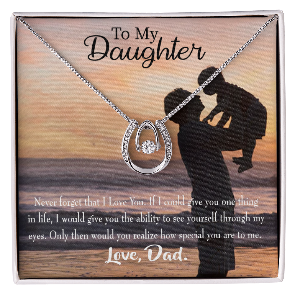 To My Daughter Never Forget Dad 1 Lucky Horseshoe Necklace Message Card 14k w CZ Crystals-Express Your Love Gifts