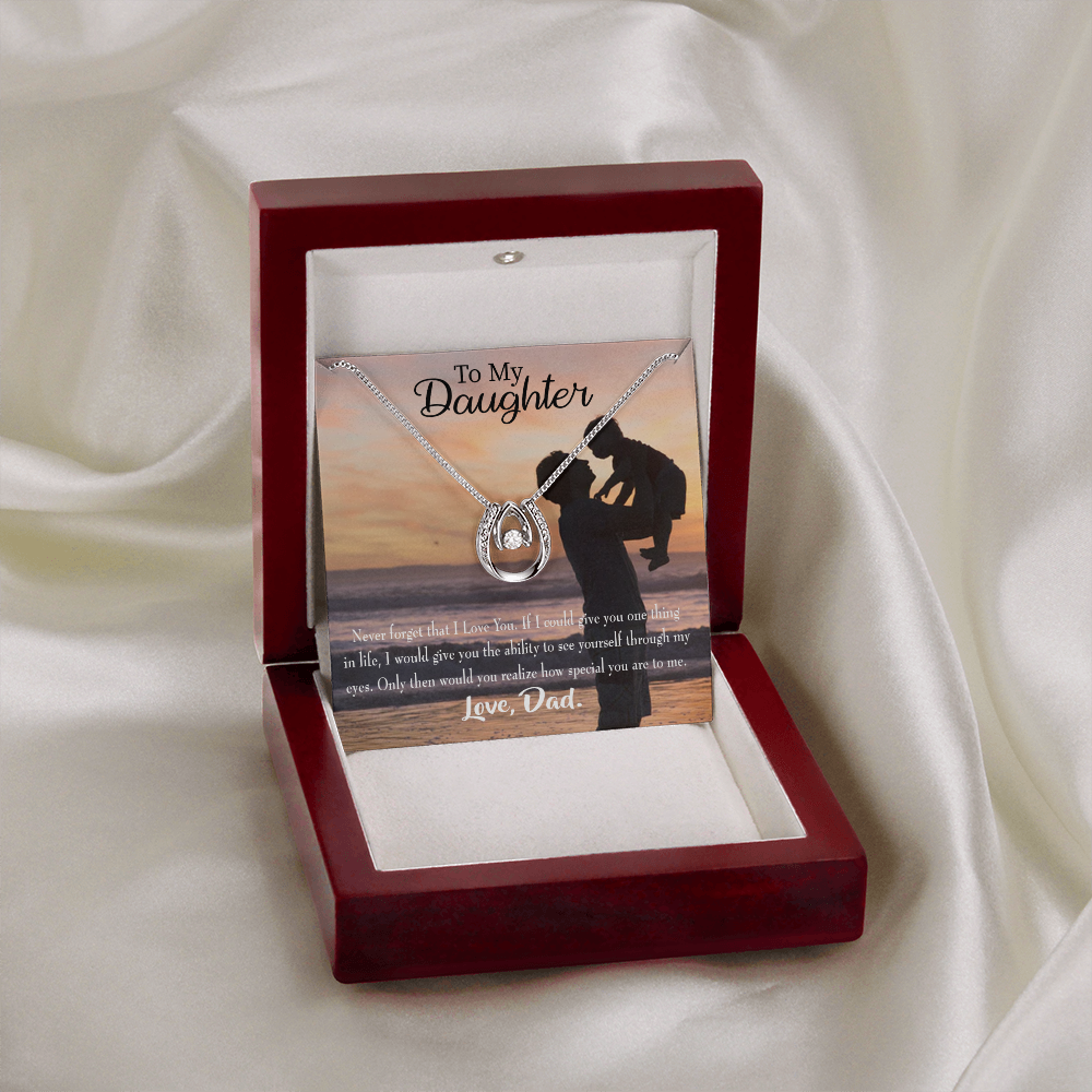 To My Daughter Never Forget Dad 1 Lucky Horseshoe Necklace Message Card 14k w CZ Crystals-Express Your Love Gifts