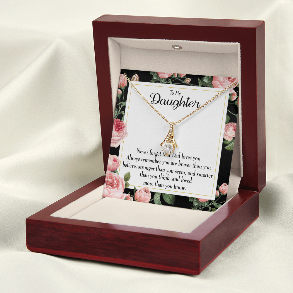 To My Daughter Never Forget From Dad Alluring Ribbon Necklace Message Card-Express Your Love Gifts