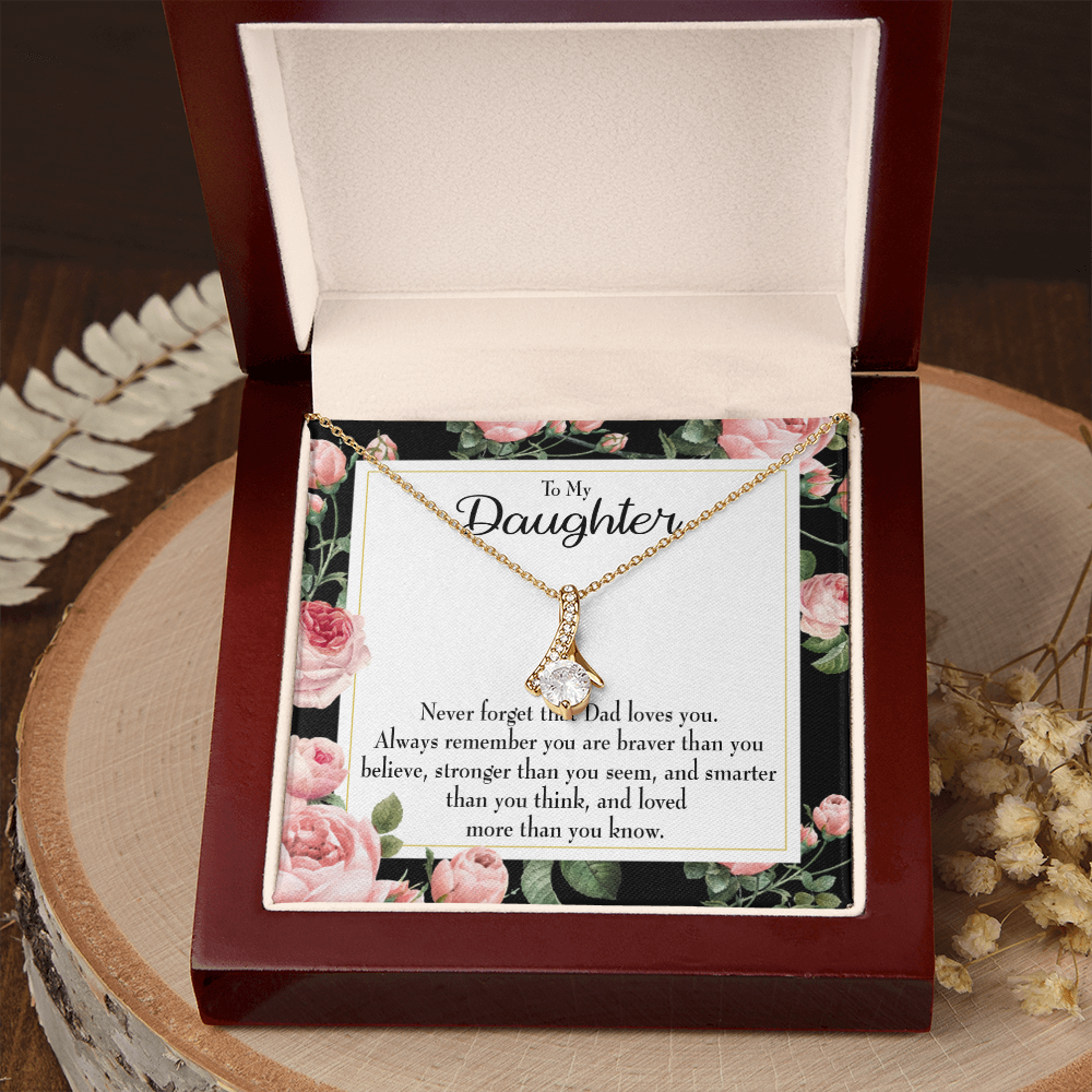 To My Daughter Never Forget From Dad Alluring Ribbon Necklace Message Card-Express Your Love Gifts
