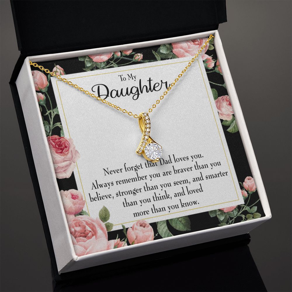 To My Daughter Never Forget From Dad Alluring Ribbon Necklace Message Card-Express Your Love Gifts