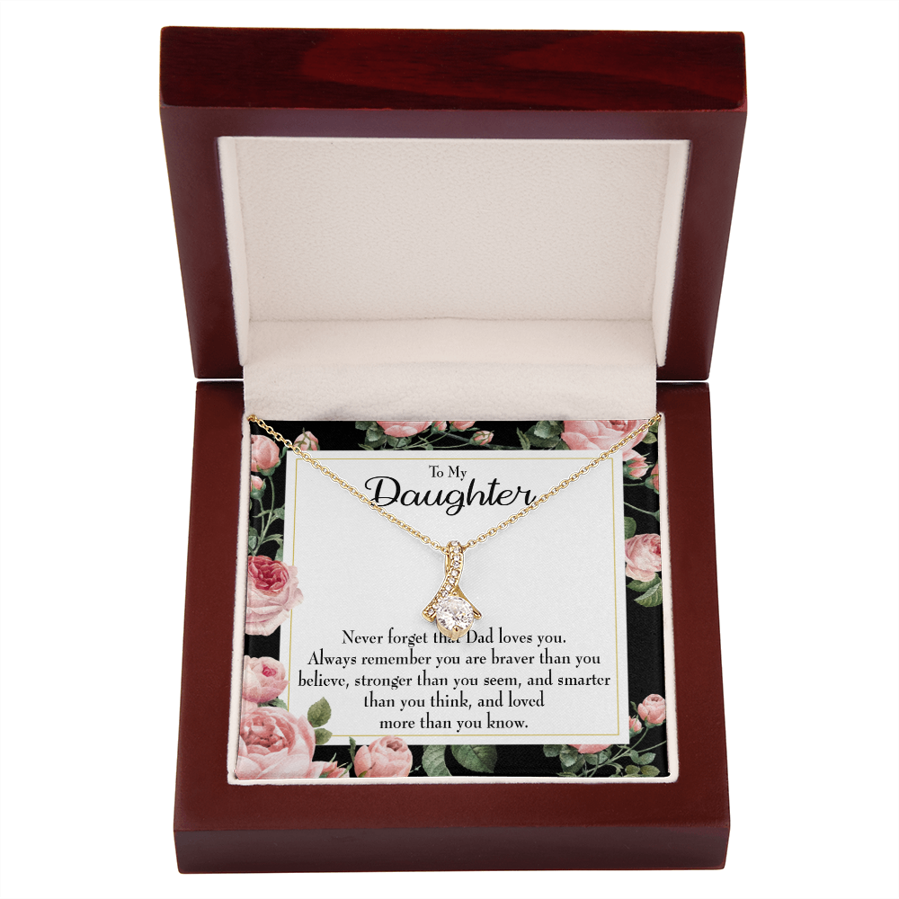 To My Daughter Never Forget From Dad Alluring Ribbon Necklace Message Card-Express Your Love Gifts