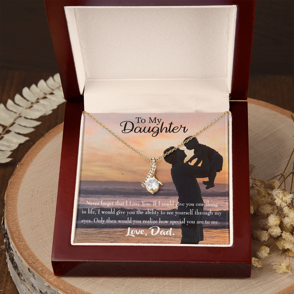To My Daughter Never Forget From Dad Dark Alluring Ribbon Necklace Message Card-Express Your Love Gifts