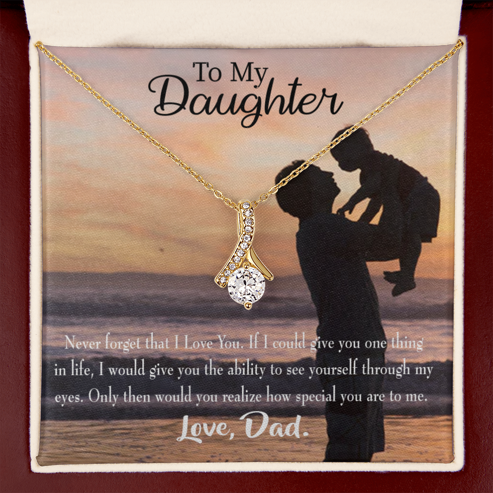 To My Daughter Never Forget From Dad Dark Alluring Ribbon Necklace Message Card-Express Your Love Gifts