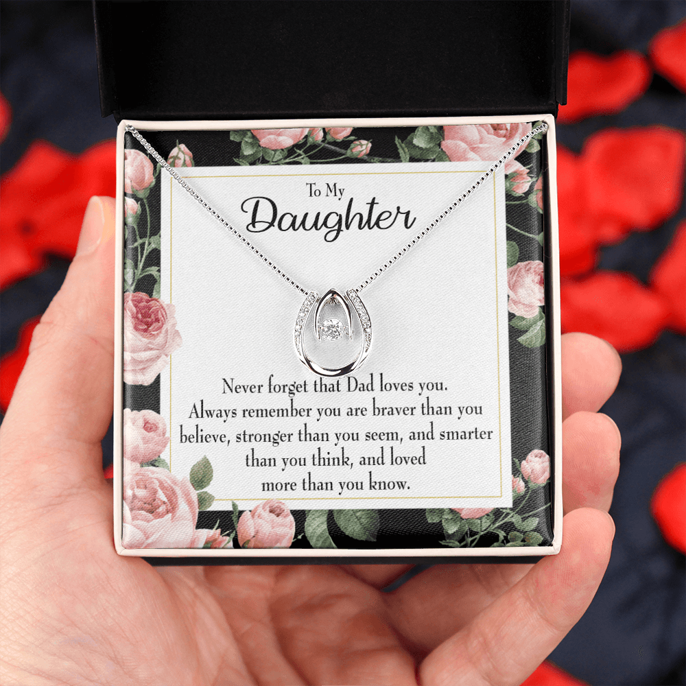 To My Daughter Never Forget From Dad Lucky Horseshoe Necklace Message Card 14k w CZ Crystals-Express Your Love Gifts