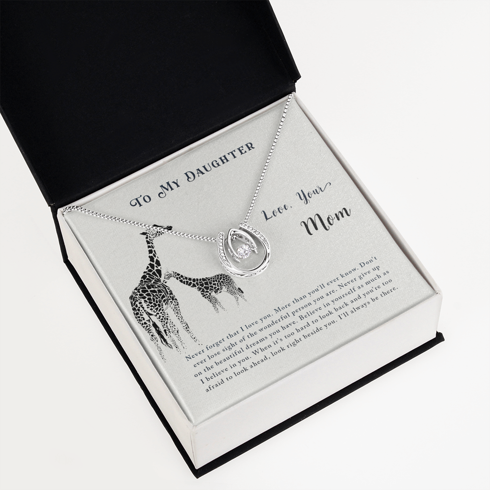 To my daughter-Never forget that I love Lucky Horseshoe Necklace Message Card 14k w CZ Crystals-Express Your Love Gifts