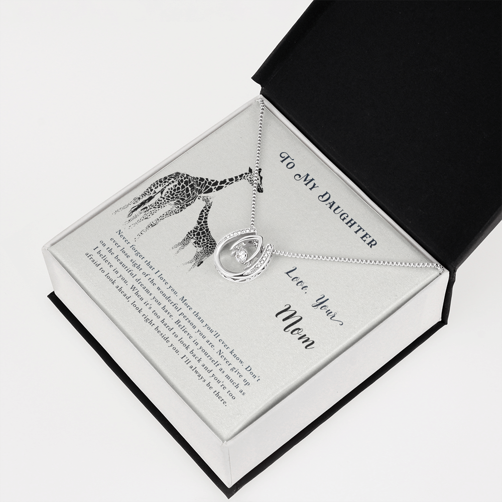 To my daughter-Never forget that I love Lucky Horseshoe Necklace Message Card 14k w CZ Crystals-Express Your Love Gifts