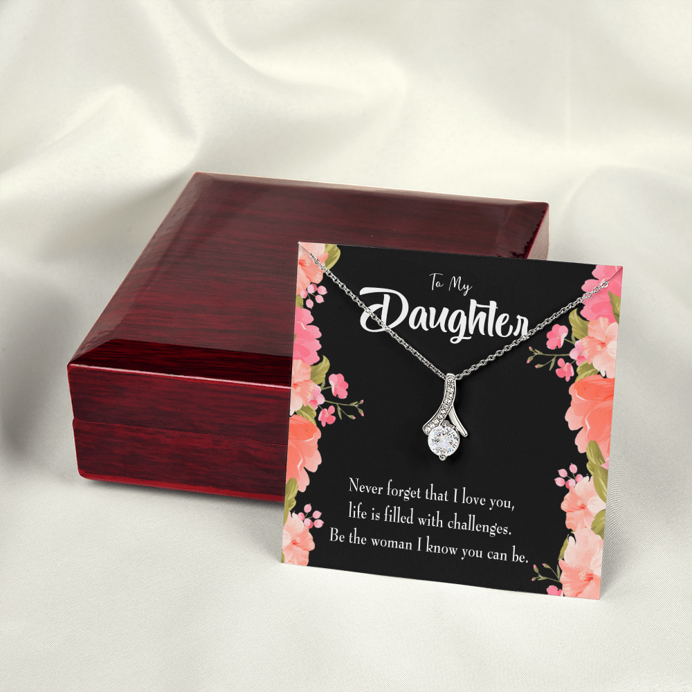 To My Daughter Never Forget That I Love You Alluring Ribbon Necklace Message Card-Express Your Love Gifts