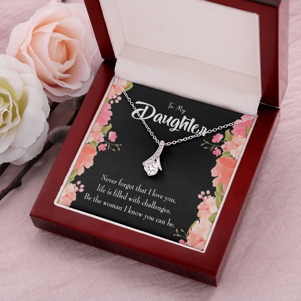 To My Daughter Never Forget That I Love You Alluring Ribbon Necklace Message Card-Express Your Love Gifts