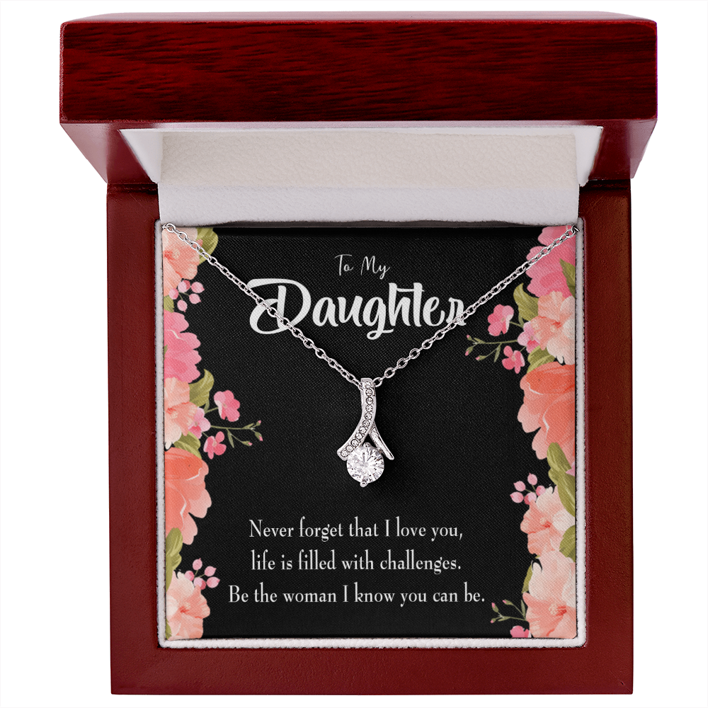 To My Daughter Never Forget That I Love You Alluring Ribbon Necklace Message Card-Express Your Love Gifts