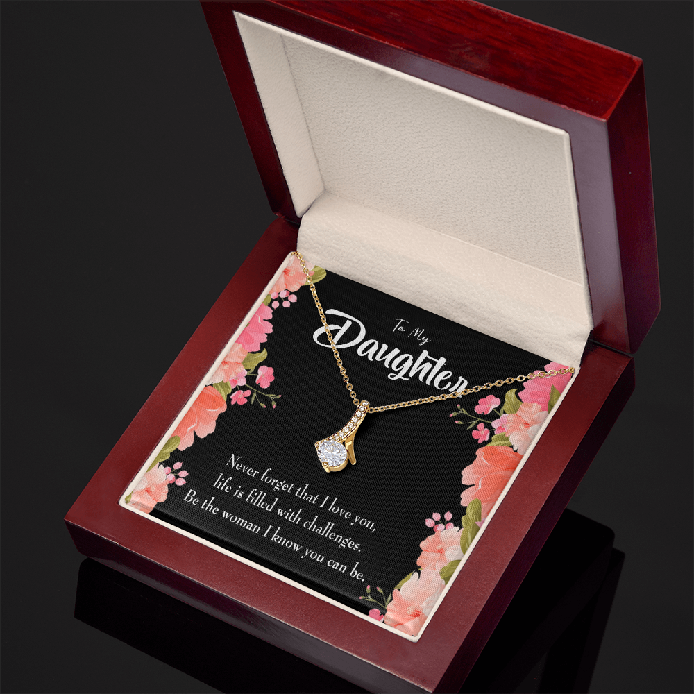 To My Daughter Never Forget That I Love You Alluring Ribbon Necklace Message Card-Express Your Love Gifts