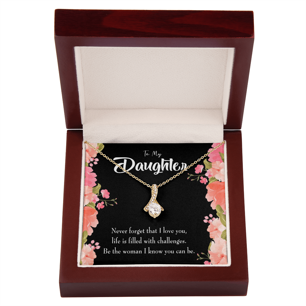 To My Daughter Never Forget That I Love You Alluring Ribbon Necklace Message Card-Express Your Love Gifts