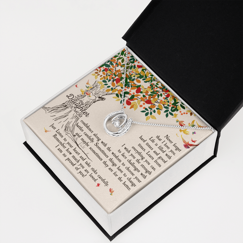 To My Daughter Never Forget That I Love You -Tree Revised Lucky Horseshoe Necklace Message Card 14k w CZ Crystals-Express Your Love Gifts