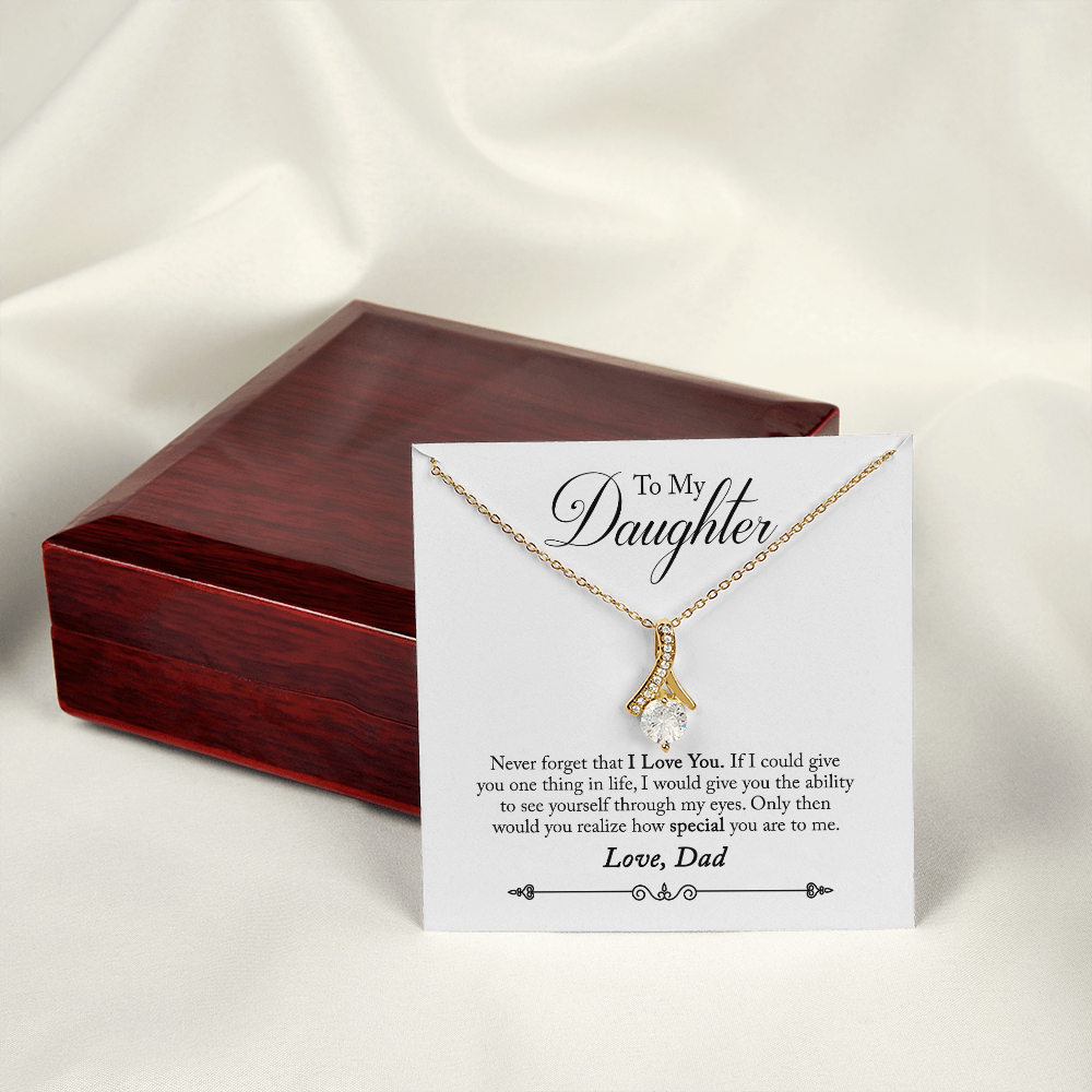 To My Daughter Never Forgrt That I Love You From Dad Alluring Ribbon Necklace Message Card-Express Your Love Gifts