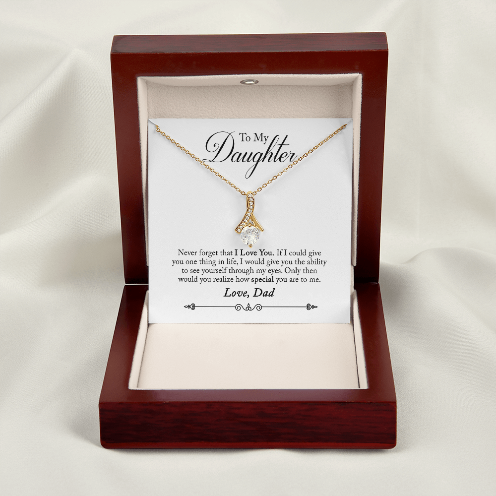 To My Daughter Never Forgrt That I Love You From Dad Alluring Ribbon Necklace Message Card-Express Your Love Gifts