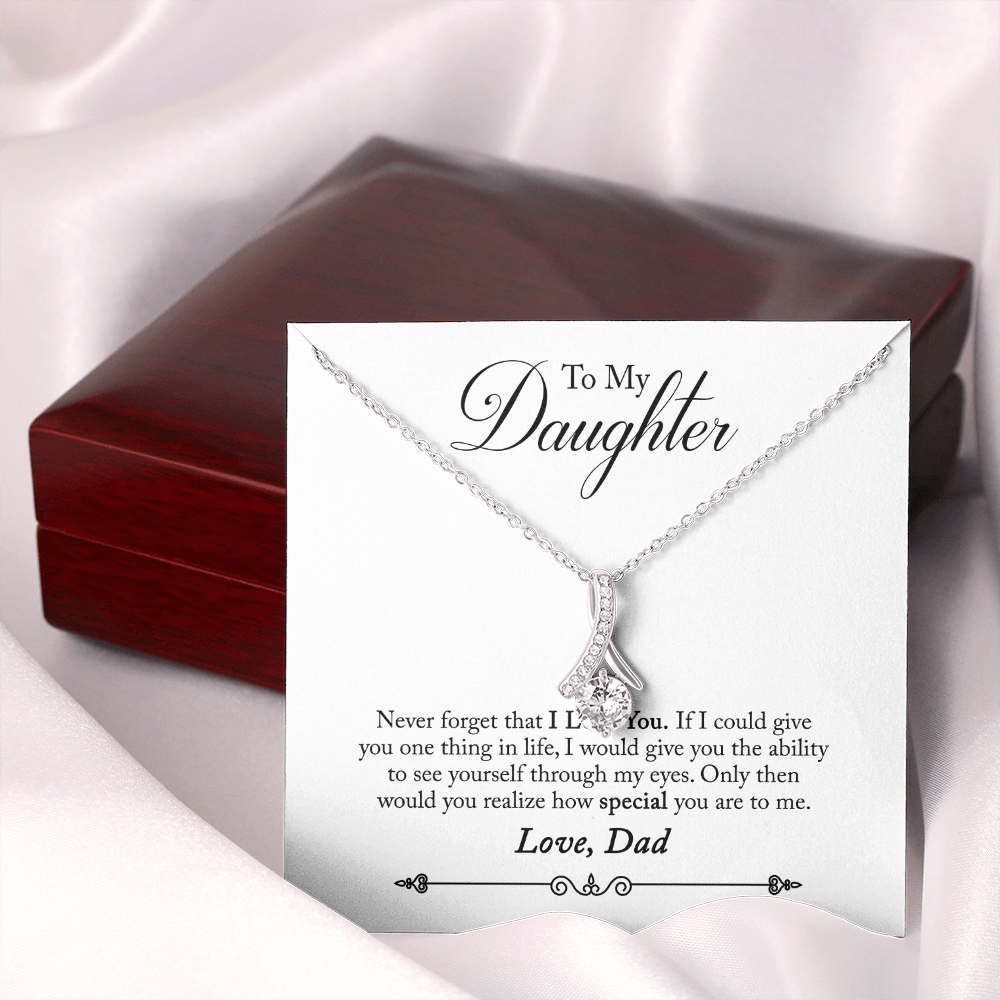 To My Daughter Never Forgrt That I Love You From Dad Alluring Ribbon Necklace Message Card-Express Your Love Gifts
