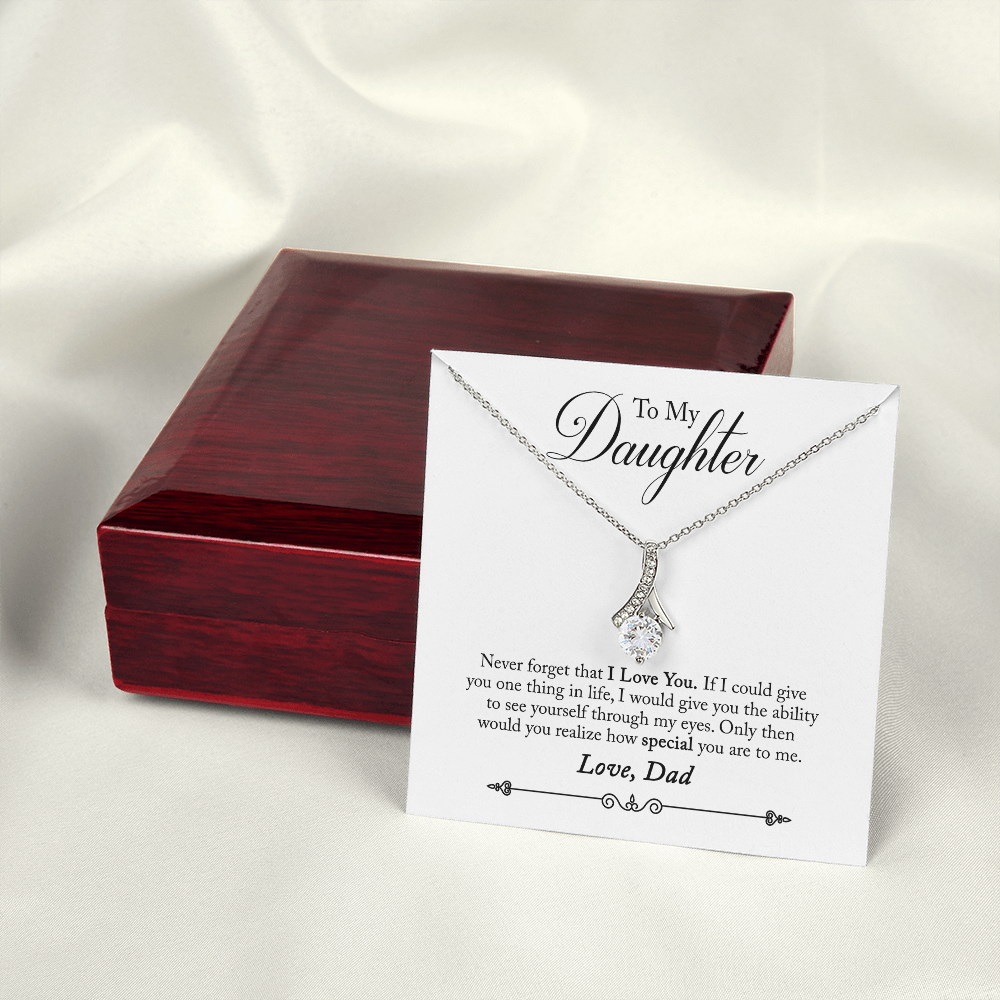 To My Daughter Never Forgrt That I Love You From Dad Alluring Ribbon Necklace Message Card-Express Your Love Gifts