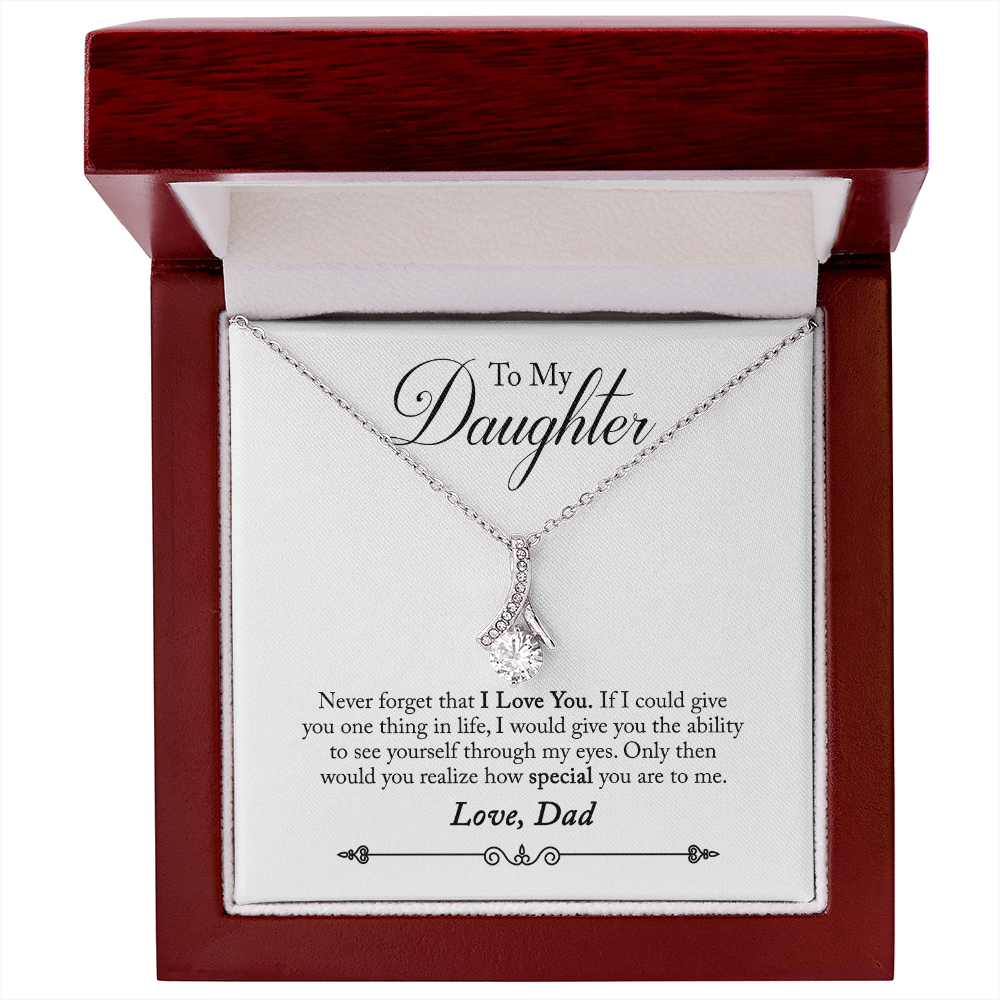 To My Daughter Never Forgrt That I Love You From Dad Alluring Ribbon Necklace Message Card-Express Your Love Gifts