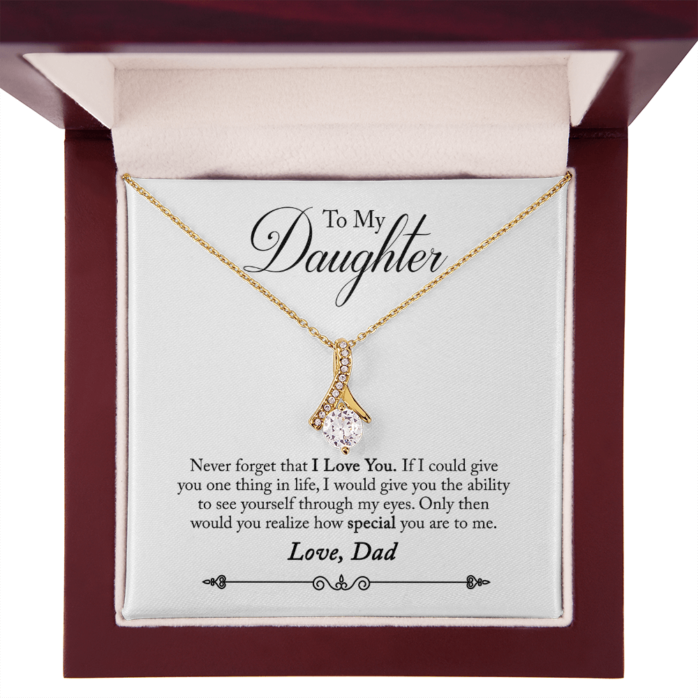 To My Daughter Never Forgrt That I Love You From Dad Alluring Ribbon Necklace Message Card-Express Your Love Gifts