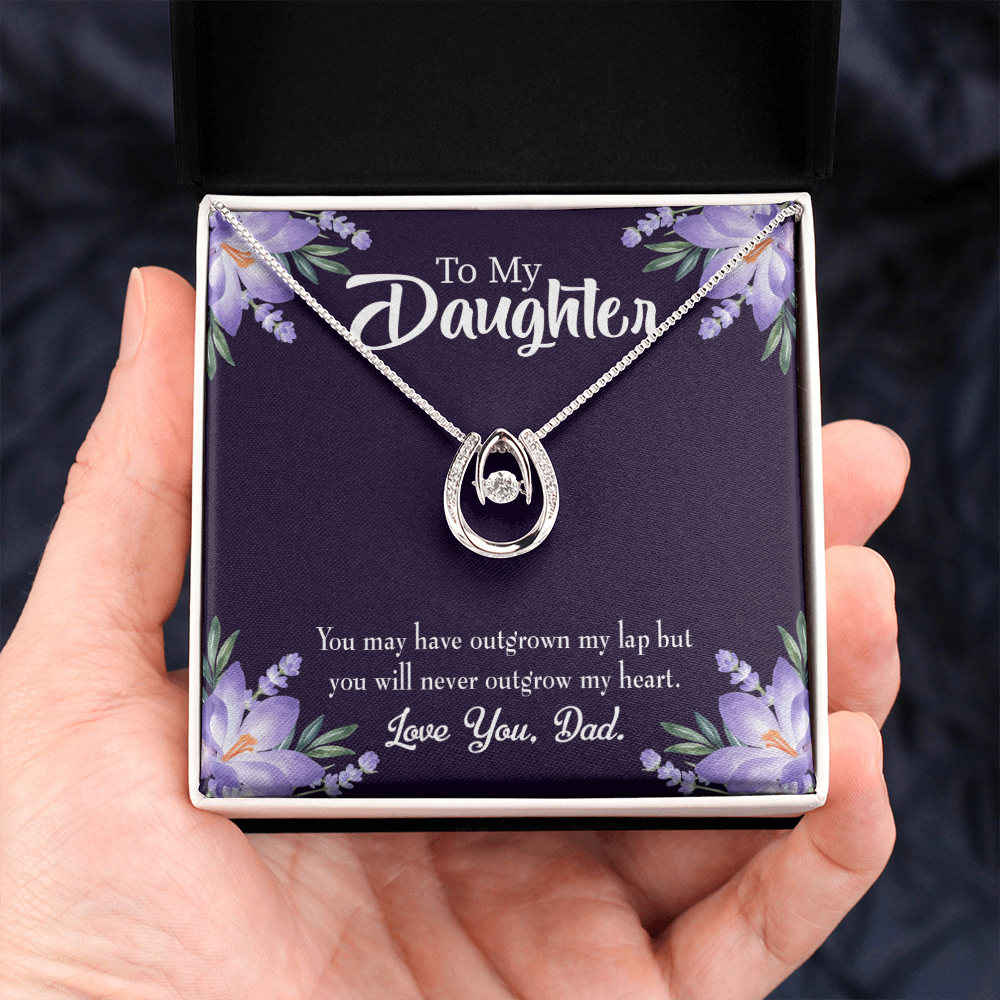 To My Daughter Never Outgrow my Heart Dad Lucky Horseshoe Necklace Message Card 14k w CZ Crystals-Express Your Love Gifts