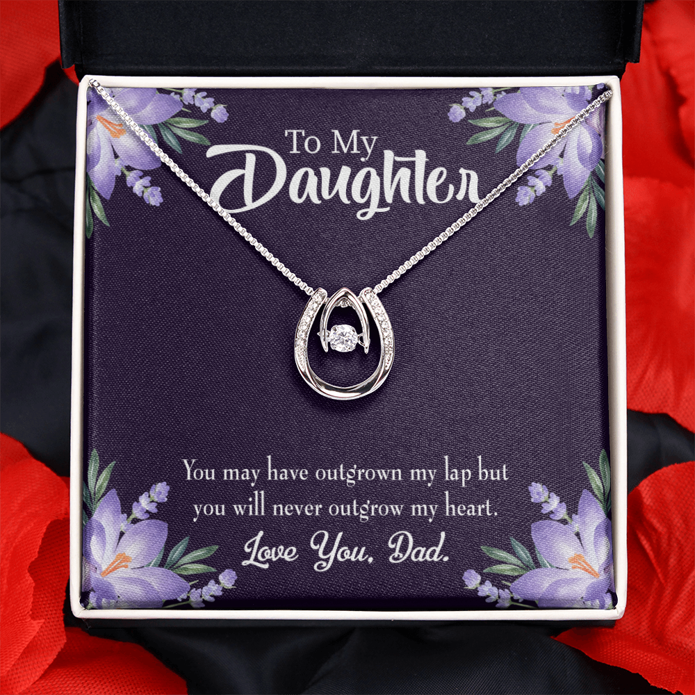 To My Daughter Never Outgrow my Heart Dad Lucky Horseshoe Necklace Message Card 14k w CZ Crystals-Express Your Love Gifts