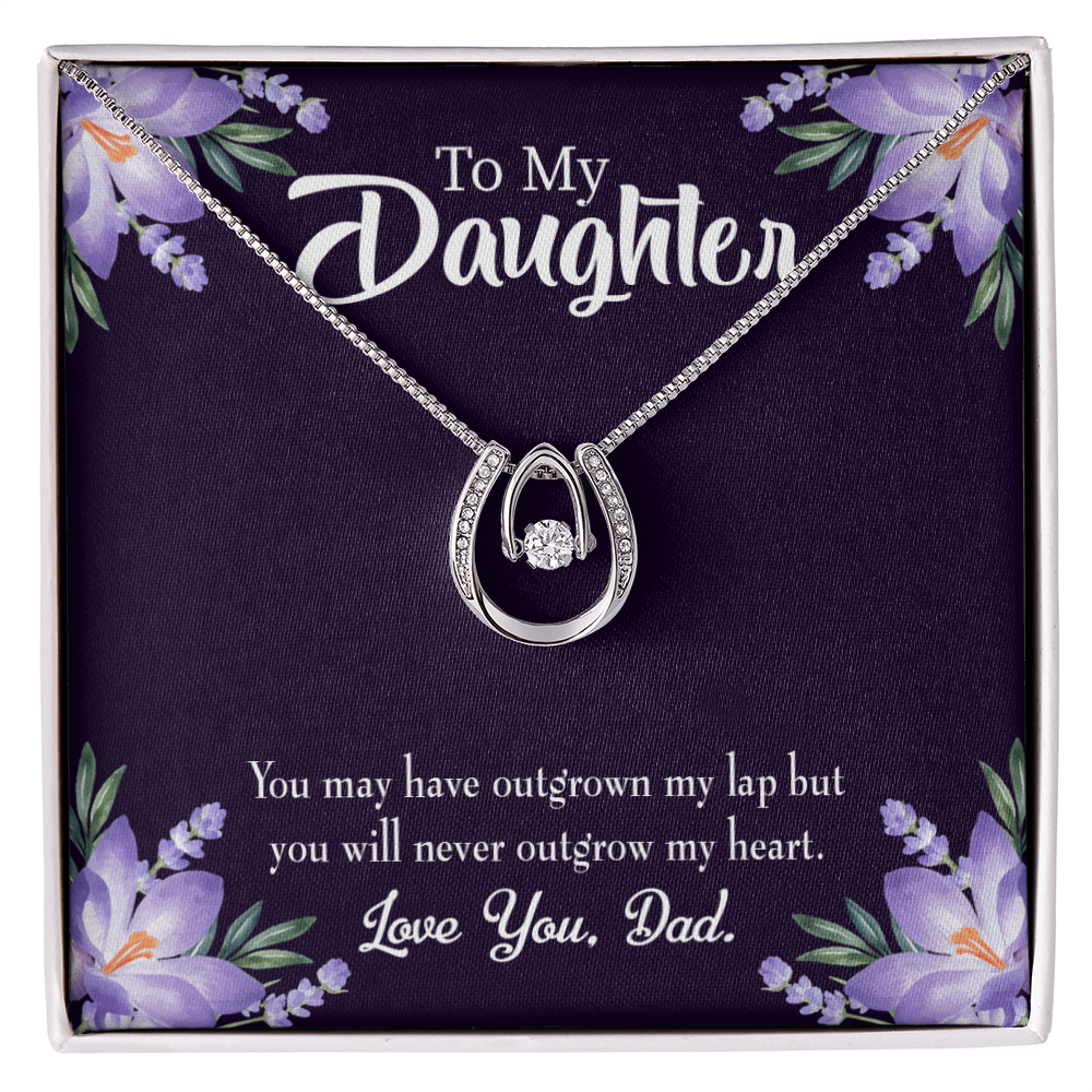 To My Daughter Never Outgrow my Heart Dad Lucky Horseshoe Necklace Message Card 14k w CZ Crystals-Express Your Love Gifts