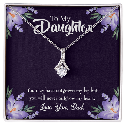 To My Daughter Never Outgrow my Heart From Dad Alluring Ribbon Necklace Message Card-Express Your Love Gifts