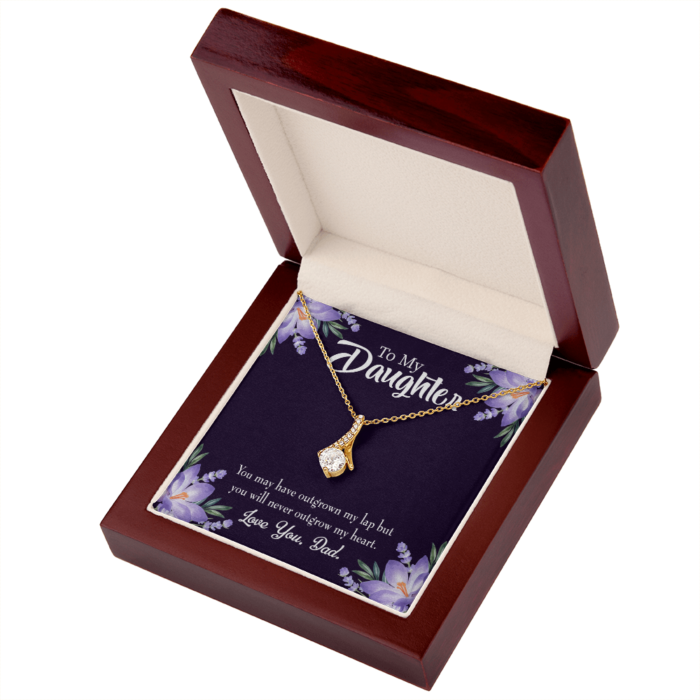To My Daughter Never Outgrow my Heart From Dad Alluring Ribbon Necklace Message Card-Express Your Love Gifts