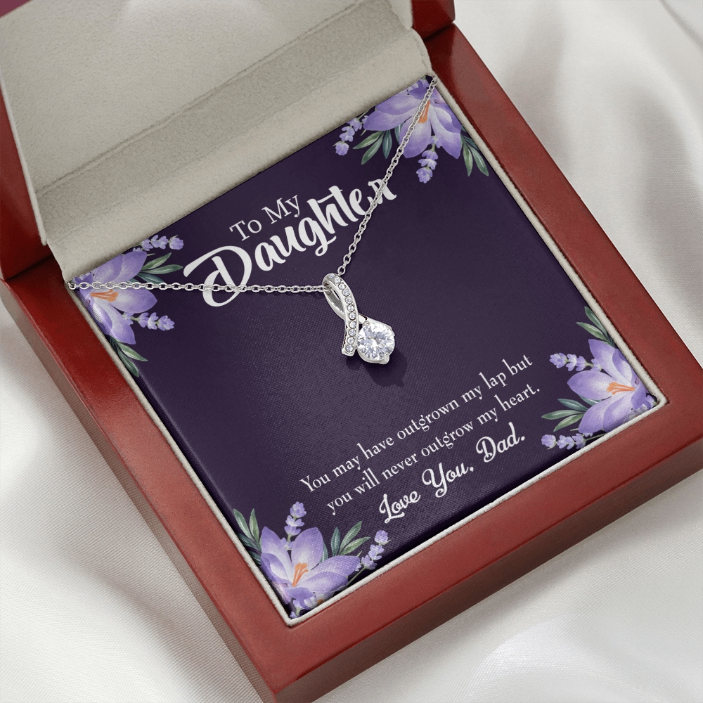 To My Daughter Never Outgrow my Heart From Dad Alluring Ribbon Necklace Message Card-Express Your Love Gifts