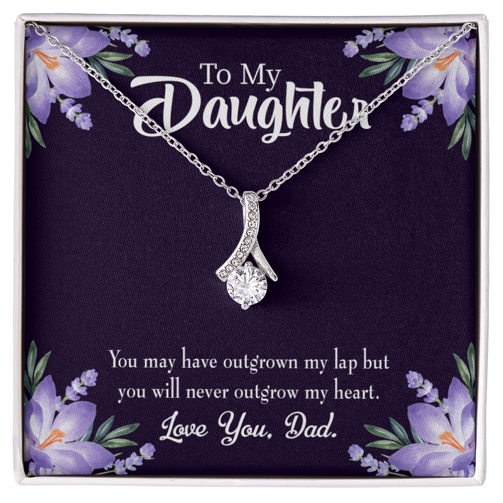 To My Daughter Never Outgrow my Heart From Dad Alluring Ribbon Necklace Message Card-Express Your Love Gifts